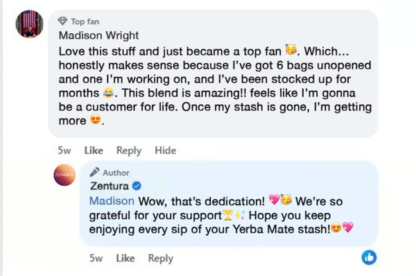 Customer review on Facebook