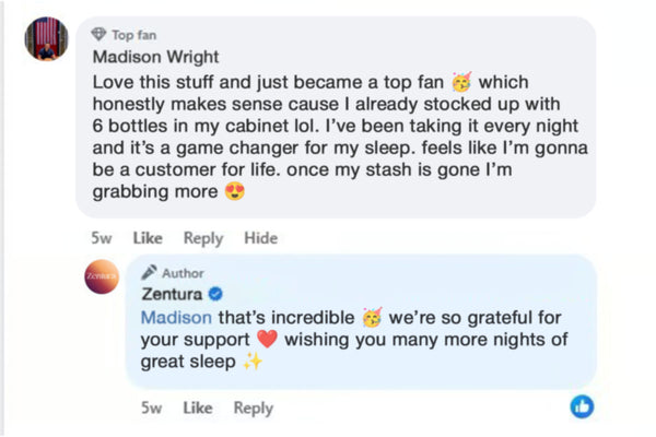 Customer review on Facebook