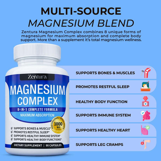 Zentura Magnesium Complex™ – The Complete 8-in-1 Magnesium Solution (90 capsules)