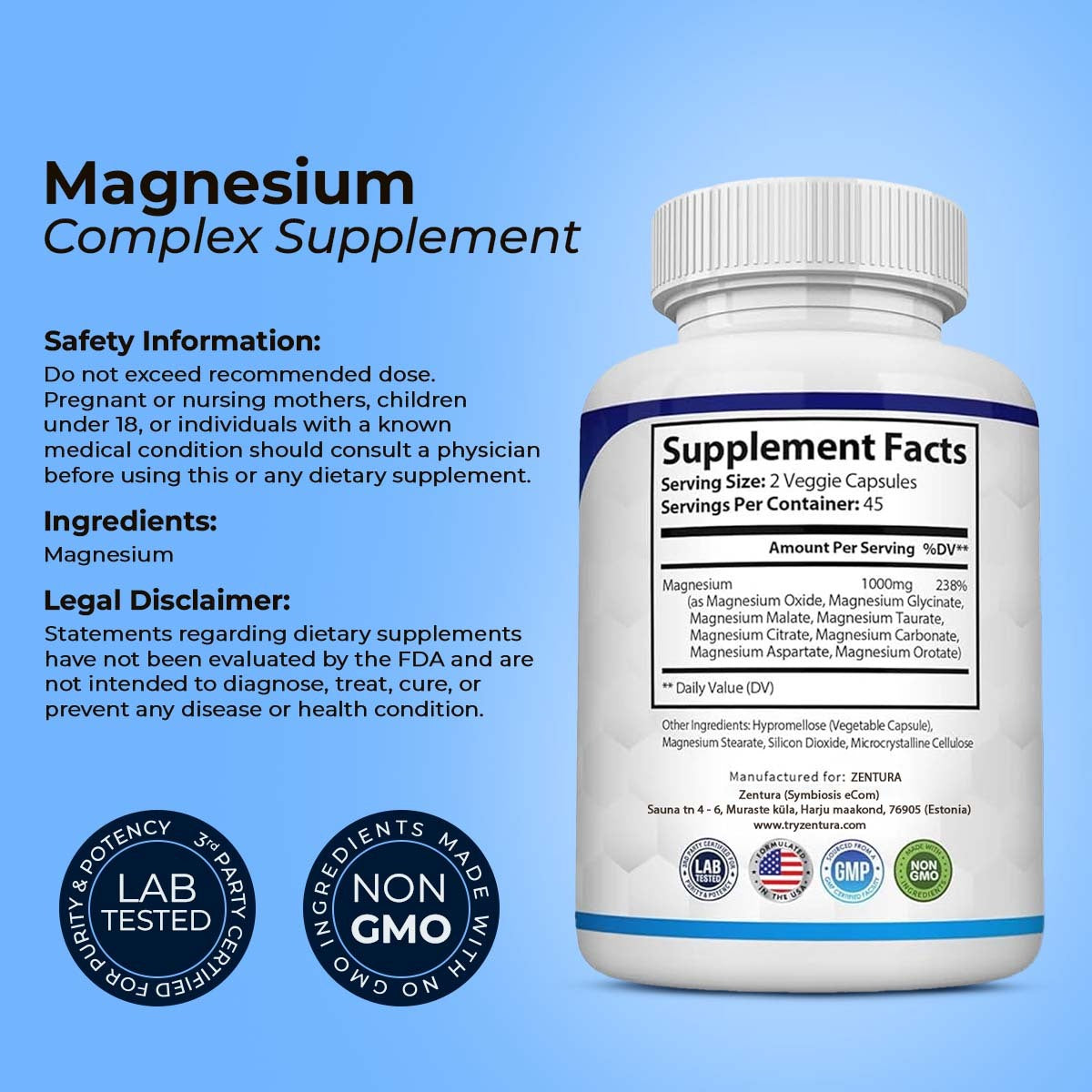 Zentura Magnesium Complex™ – The Complete 8-in-1 Magnesium Solution (90 capsules)